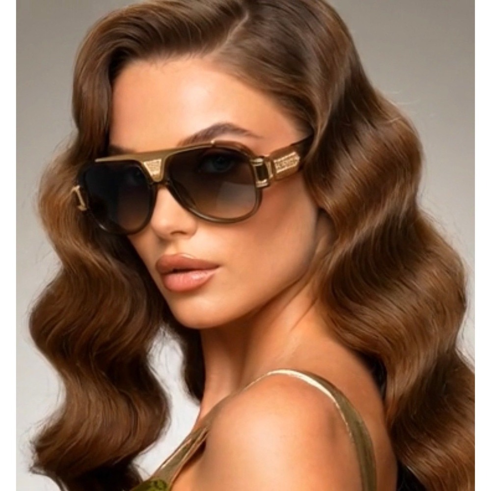 Womens Oversized Navigator Sunglasses Olive Green Gold Gradient Lens Retro Glam
